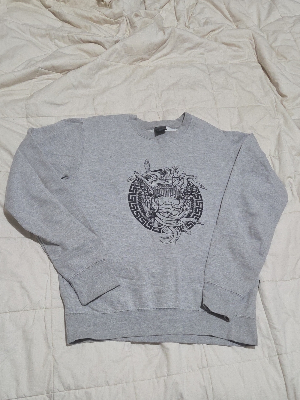Crooks & Castles Men's Medium Grey Crewneck Sweatshirt with Black Medusa Graphic